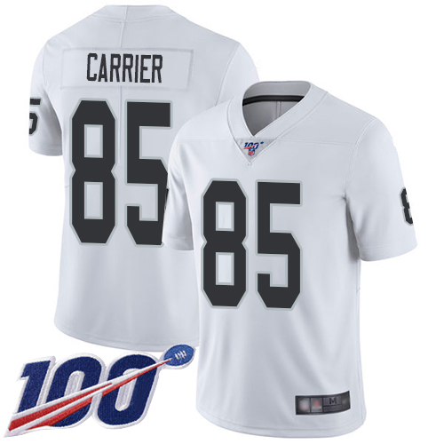 Men Oakland Raiders Limited White Derek Carrier Road Jersey NFL Football #85 100th Season Vapor Jersey->nfl t-shirts->Sports Accessory